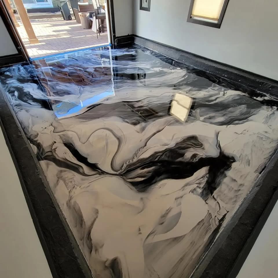 Black & White Marble metallic epoxy floor — Long Island NY