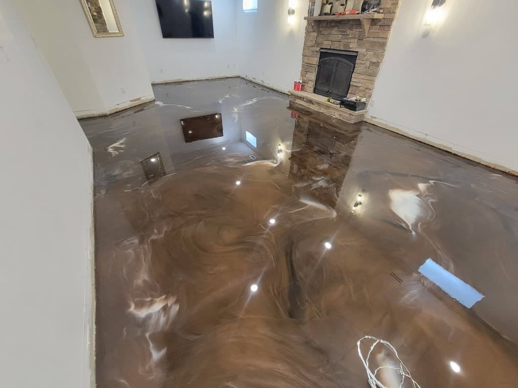 Brown Bronze metallic epoxy floor — Long Island NY