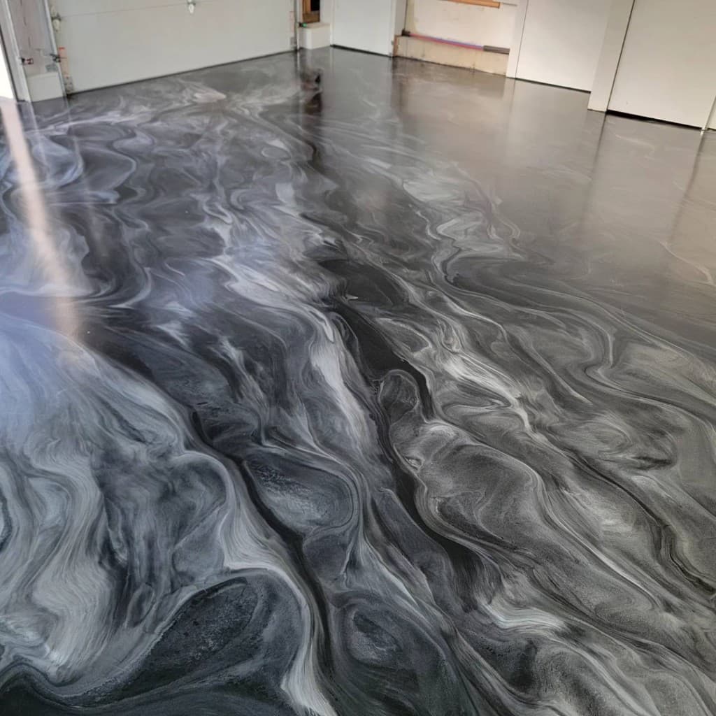 Charcoal Silver metallic epoxy floor — Long Island NY